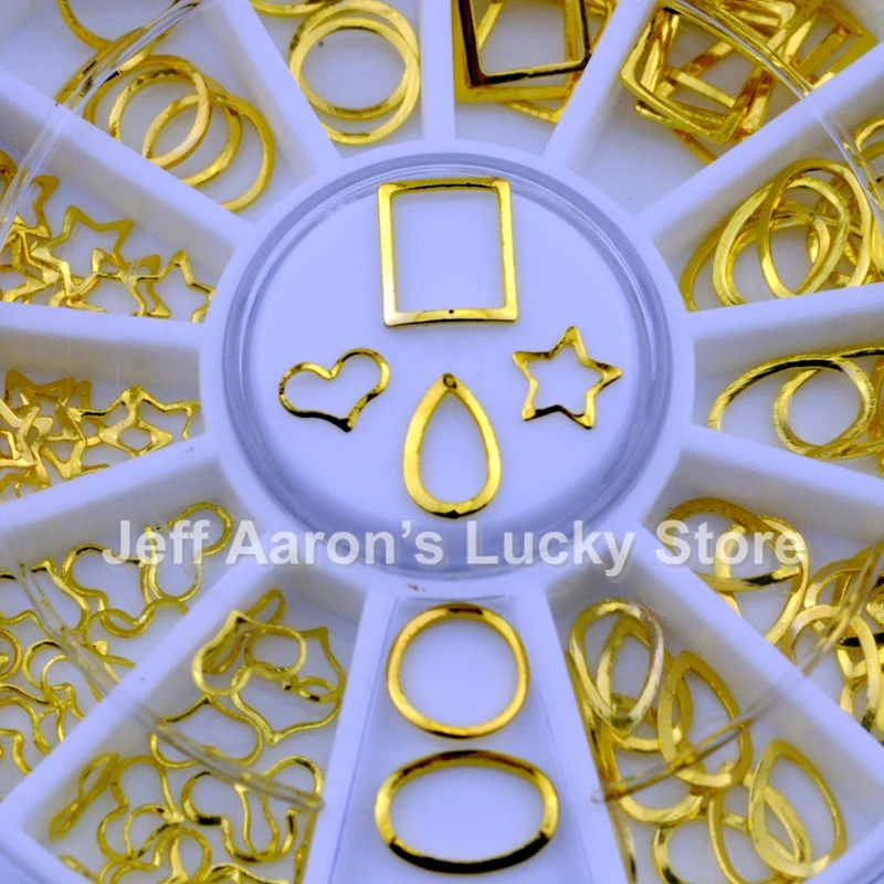 6 Mixed Designs 3D Metal Gold Nail Art Decoration Frame Wheel Beauty Hollow Nails Slice Circle Accessories New Arrival | Красота и