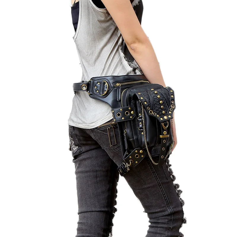 retro cintura de couro fanny Color : Black