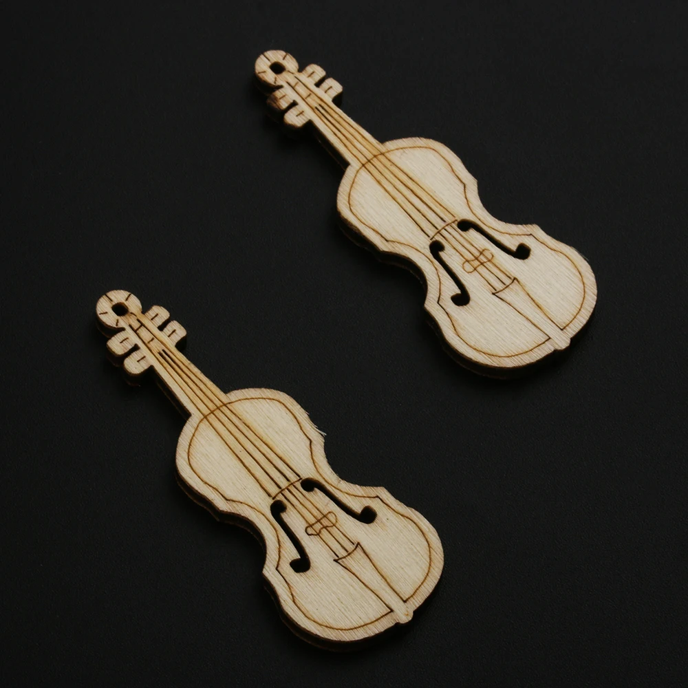 

10Pcs Unfinished Arts Crafts Projects Ornament Violin Shape Wood Cutout Chips For Board Game Pieces Scrapbooking Embellishments
