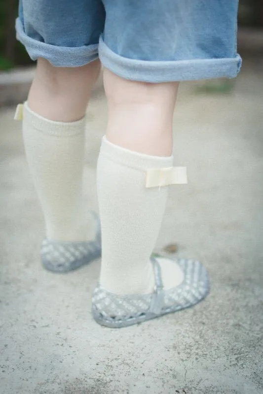 Необычные гольфы одноцветные хлопковые носки с бантиками для девочек детские носки длинные носки для маленьких девочек 1-3 3-5 лет