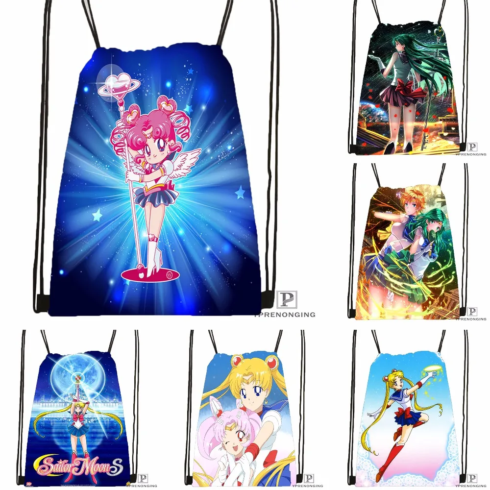 Custom Sailor Moon Drawstring Backpack Bag Cute Daypack Kids Satchel Black Back 31x40cm 180531 02 44
