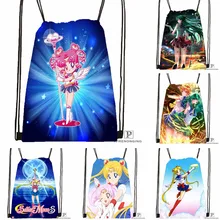 Custom Sailor Moon Drawstring Backpack Bag Cute Daypack Kids Satchel (Black Back) 31x40cm#180531-02-44