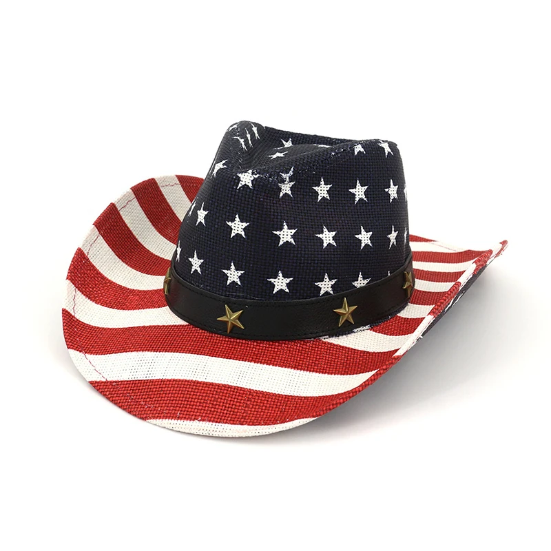 

Western Cowboy Hat men/women sunhat Solid Tourist Cap Wide-brimmed hat American flag printing pasture Visor Unisex
