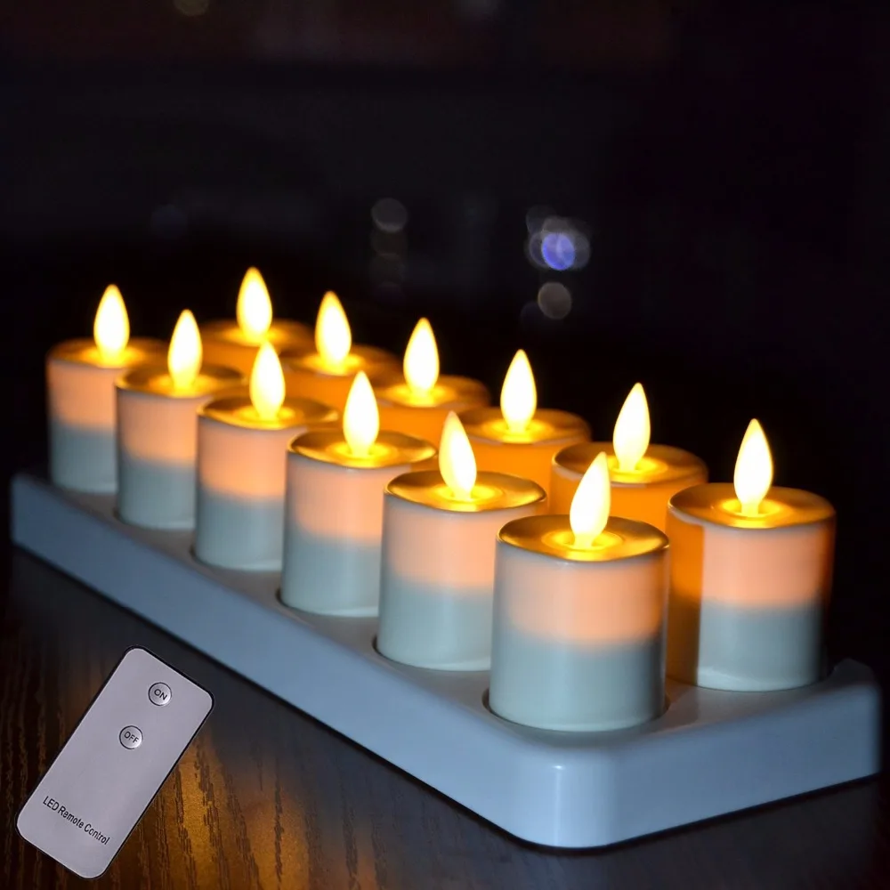 12Pcs Rechargeable LED Tealight Votives Candles Moving Flame Wick