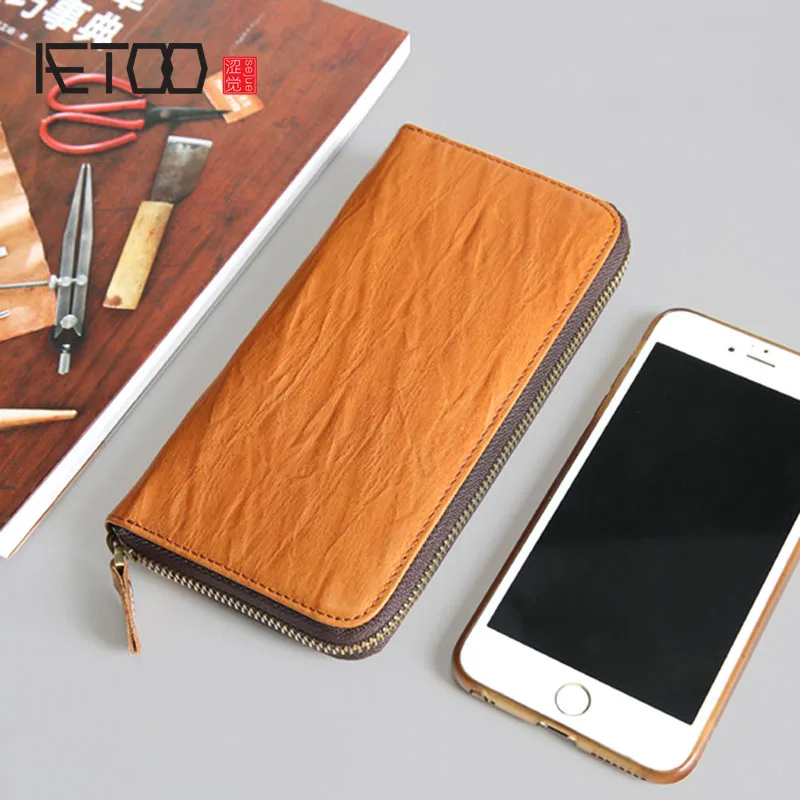 

AETOO Wallet men's long zipper leather handbags hand-grain men's wallet business leather clutch bag youth men's bag vintage