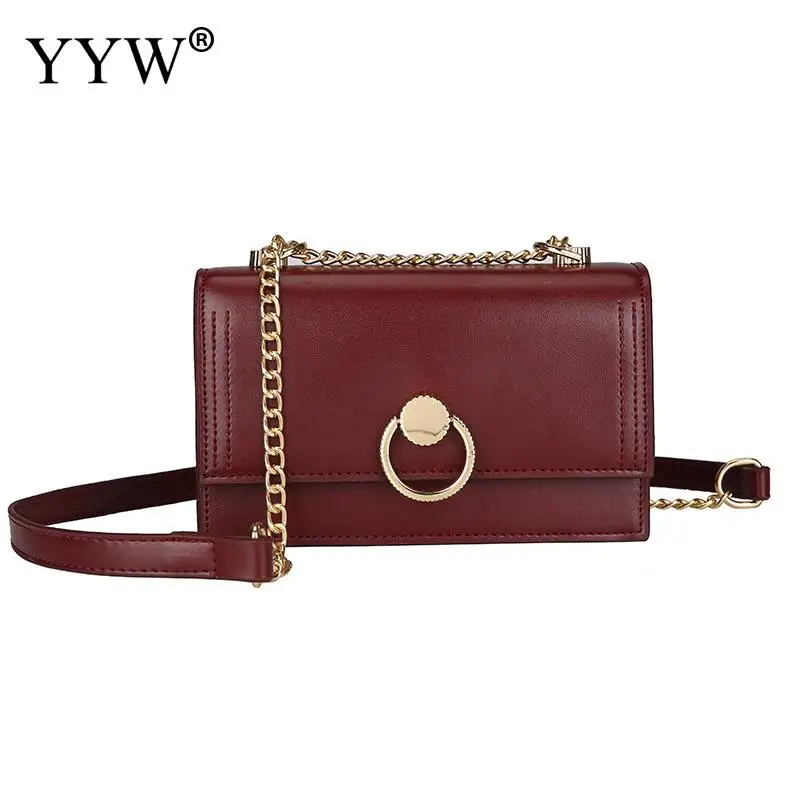 بورجوندي سلسلة Crossbody حقيبة المرأة الكلاسيكية الفتيات أسود حقيبة كتف أصغر للالهاتف المحمول رسول الصليب الجسم حقيبة بو الجلود