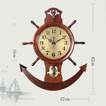 

Chinese Style Creative Rudder Clock Chinese Wall Clock Living Room Table Atmosphere Mute Retro Solid Wood Art Clock Decorations