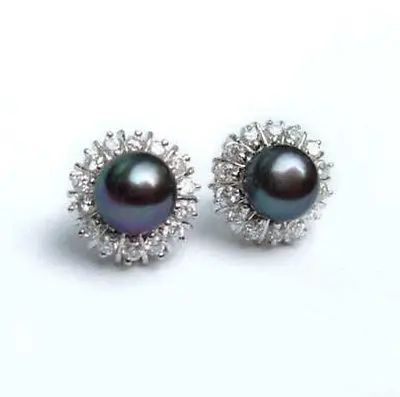 

Free Shipping >>>> new hot 8-9mm Black Natural Pearl Earring Crystal AAA Grade