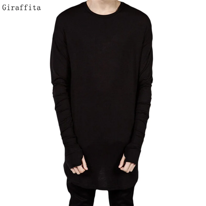 Fashion Thumb Hole Cuffs Long Sleeve Fashion Style Mens Side Split Tee T font b Shirt