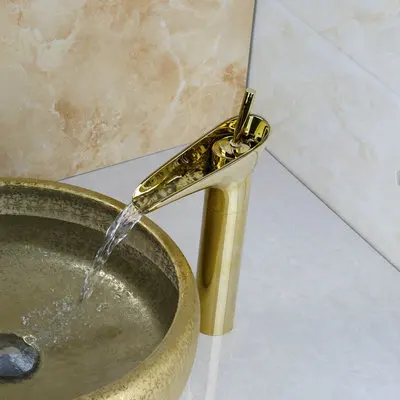 

Best Bathroom Faucet Tap Tall Golden Polished Bathroom With Stream Water Flow Sink Mixer Tap Deck Mounted Hot and Cold Taps