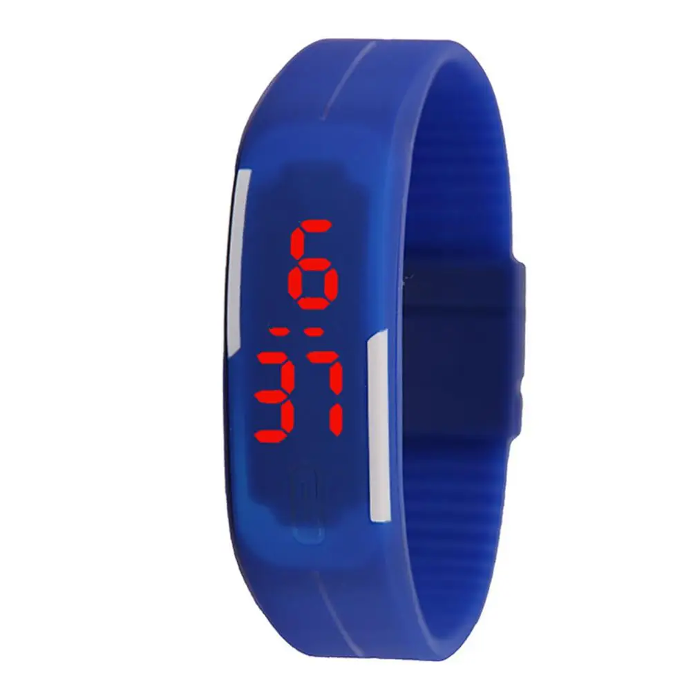 Лучшие продажи модные Повседневное часы для занятий спортом, на одной пуговице, тонкая полоска светодиодный часы электронные часы с силиконовым ремешком обувь унисекс 45 - Цвет: Синий