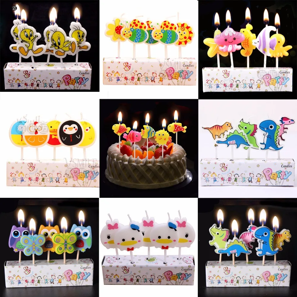 

5pcs Cute animals Duck bee Dinosaur butterfly Egg Rabbits Art Smokeless Candle for boy girl Birthday Party Supplies Cake topper