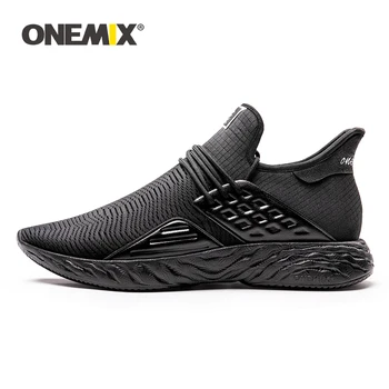 

ONEMIX Men Lightweight Running Shoes Soft Rebound Outsole Black Comfortable Sneakers Breathable Mesh Upper Trail Trainers