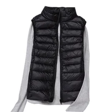 Женский осенне-зимний Ультралегкий пуховый жилет, модный однотонный жилет без рукавов с воротником-стойкой, верхняя одежда, большие размеры, FP0944