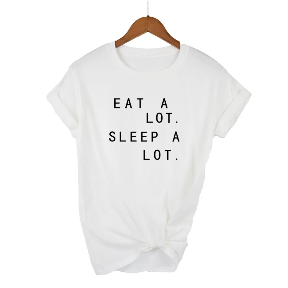 Мужская и женская футболка Eat A Lot Sleep funny модная брендовая из 100% хлопка с круглым