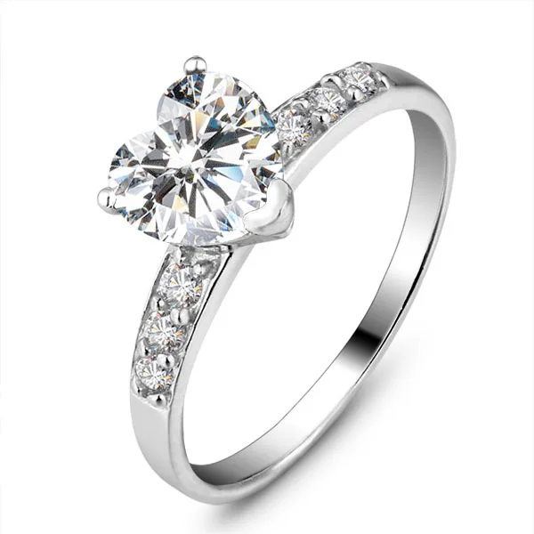 Genuine 925 Jewelry Gifts For Woman Classic CZ Heart Rings For Women Sterling Silver Jewelry Valentines Gift(JewelOra Ri100528)