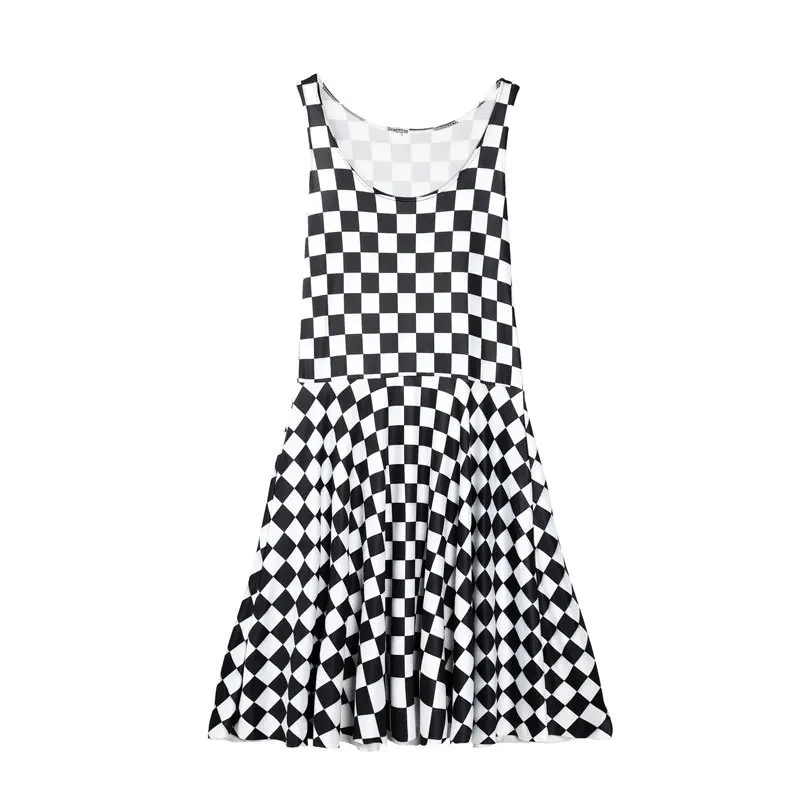 

Dress Women Plaid White Black Checkerboard Mini Dress Gothic Style Sling Sleeveless Dress Summer Fashion Girl Streetwear