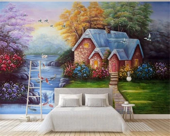 

beibehang European three-dimensional classic pastoral rural landscape oil painting background papel de parede 3d wall paper