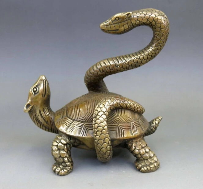 

zhaorui10++China brass copper Feng Shui lucky snake and Turtle Sculpture Statue