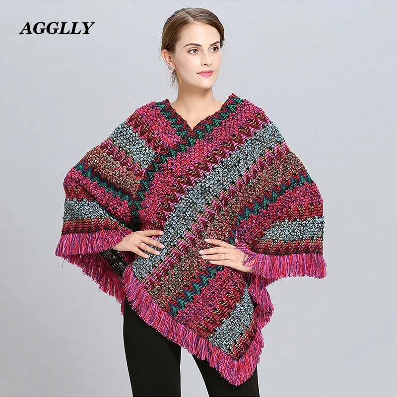 

Coat Woman Autumn Winter desigual Poncho Fringed Ponchos And Capes Knitting Cashmere Shawl Good Texture Bat Pullover Knit Stole