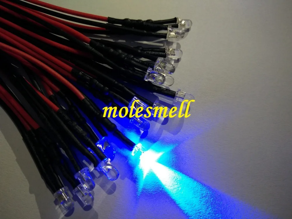 

500pcs 3mm 24v Blue water clear round LED Lamp Light Set Pre-Wired hot 3mm 24V DC Wired