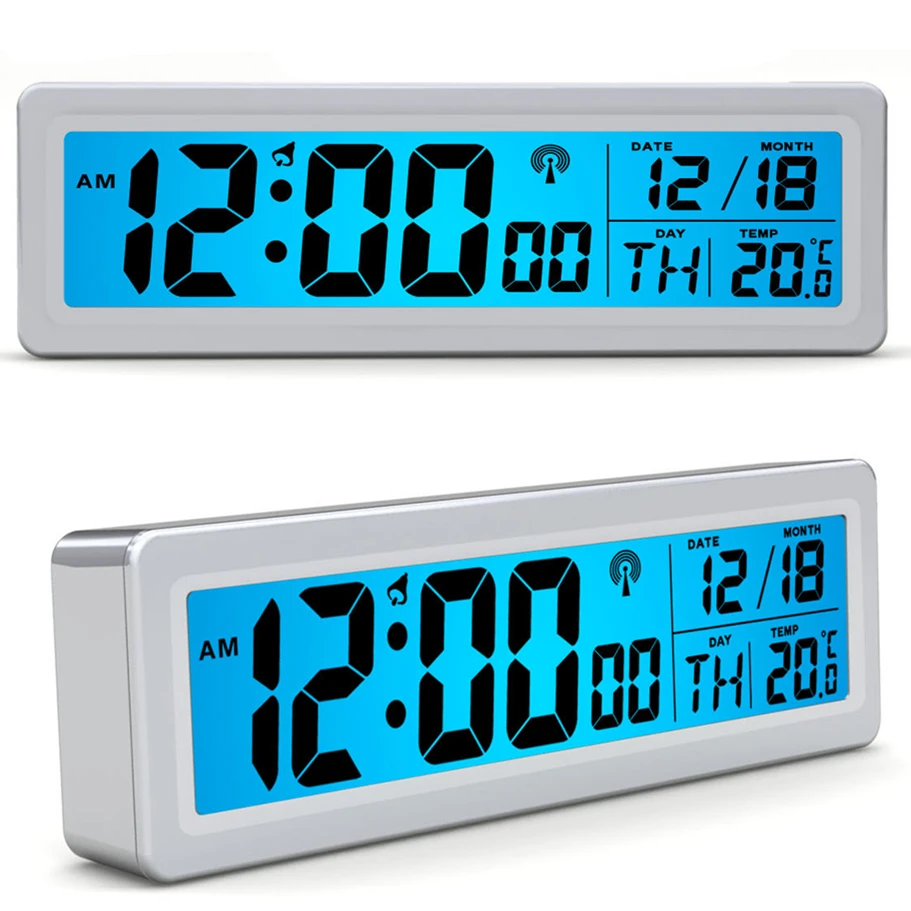 

Waves movement LCD digital thermometer alarm clock big numbers time /date/week display home glowing 2 in 1 table/hanging clock