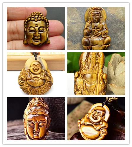 

Natural Tiger Eye Gem Stone Hand Carved Kwan-Yin Buddha Amulet Pendant + Rope Necklace Tiger's Eye Lucky Pendants Fine Jewelry