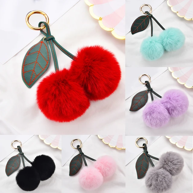 Pom Pom Keychain Cute Plush Ball Keychain Simulation Fruit Grape Keyring  Fluffy Bag Handbags Plush Pendant for Women Girls