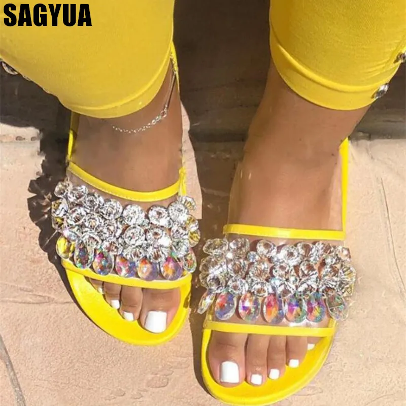 

Women shoes summer ladies open toe crystal Beach flat Slide fashion outdoor Comfort slip on Female sandals woman shoes Z367