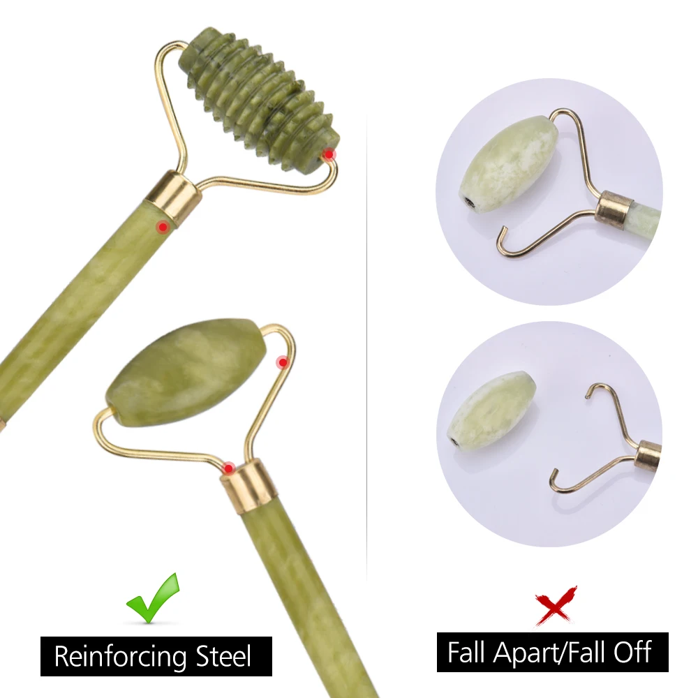 Ролик для массажа лица с двойной головкой, натуральный нефрит, против морщин, для похудения, формирователь, массажер для всего тела, инструменты для ухода за кожей