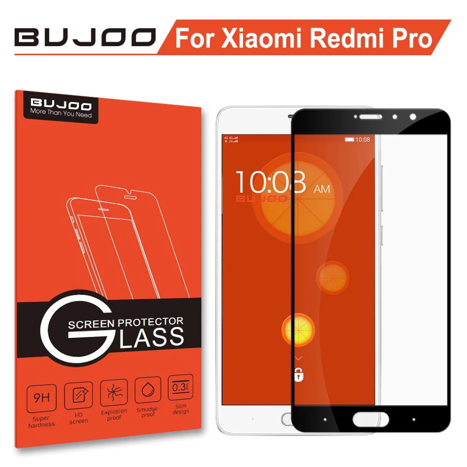 

100% Original BUJOO Real 2.5D 0.3mm 9H Full Cover Protective Screen Protector Tempered Glass For Xiaomi Redmi Pro Xiomi HD Film