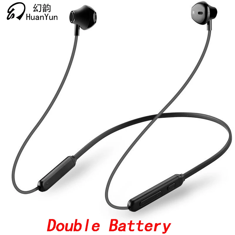 Huan Yun Bluetooth Earphone Wireless Neckband Sport Magnetic Double Battery Bluetooth Headphone Headset Stereo Bass with Mic tuberose double speaker bluetooth stereo earphone high definition dual dynamic driver magnetic heavy bass wireless earplug