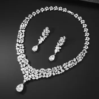 

Heavy Luxury Party AAA Cubic Zirconia Stone Necklace Earring Jewelry Set For Women Wedding Bridal Dress Accessories