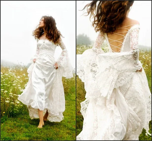 Готическое кельтское свадебное платье винтажное кружевное платье с рукавами-колокольчиками на шнуровке корсет средневековое свадебное платье винтажное ретро платье невесты 50