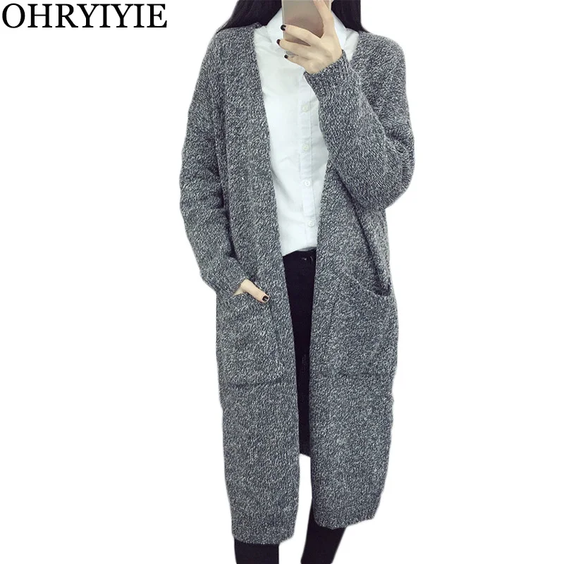 OHRYIYIE Oversized Gray Long Cardigan Sweater Women 2019 Loose Sleeve Knit Female Casual Outerwear Coat Pull Femme |