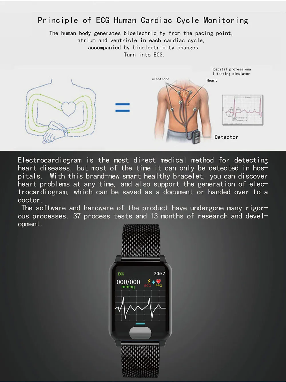 Умный Браслет монитор сердечного ритма ECG+ PPG умный фитнес-браслет кровяное давление часы умный Браслет для Android IOS часы телефон