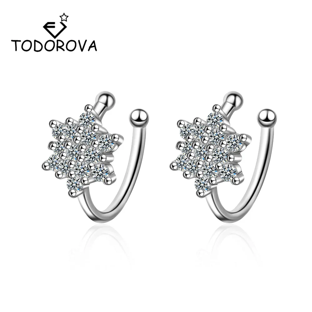 

Todorova Luxury Cubic Zirconia Snowflake Clip on Earrings Without Piercing Women Earrings No Hole Ear Clip