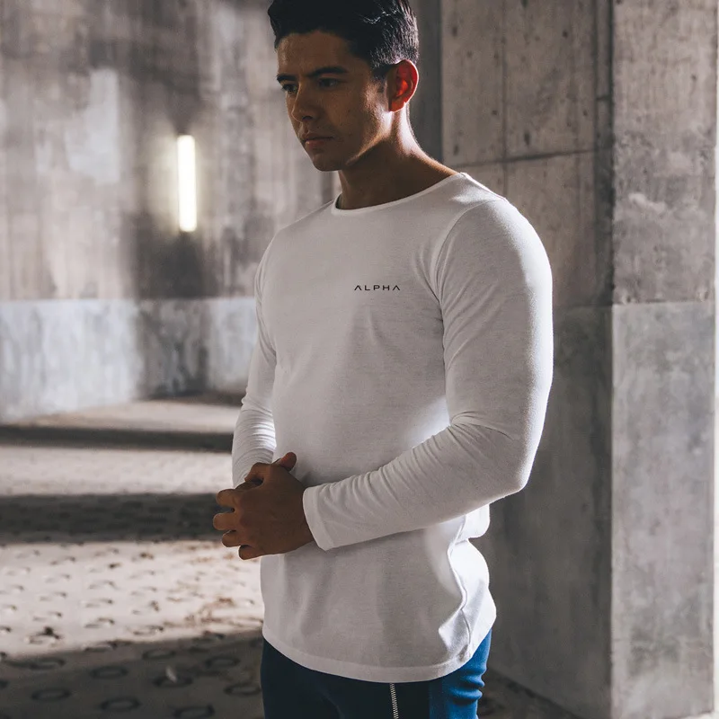 

ACHIEWELL Autumn New Men's Fitness Muscle-Building Casual Cotton Stretch Tights Slim Long-sleeved T-shirt