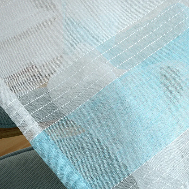 Sky Blue Horizontal Striped Curtains for Living Room Window Sheer Curtains for Bedroom Modern Curtains for Kids Striped Tulle (3)