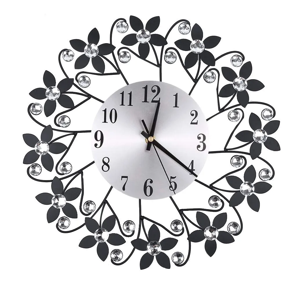 

Large volume mechanical mute retro flower wrought iron home wall clock home living room bedroom hanging decoration H0520