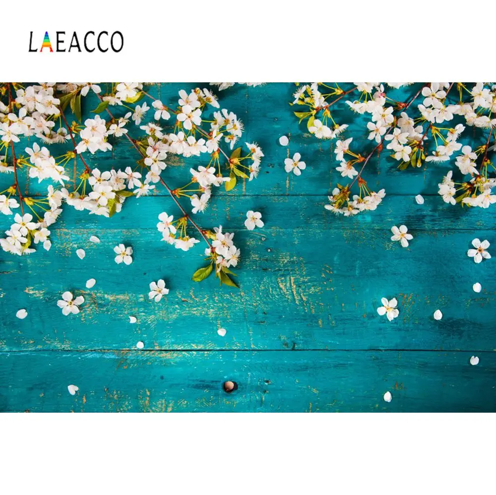 Виниловый деревянный фон Laeacco Фотофон с синими досками цветочными лепестками