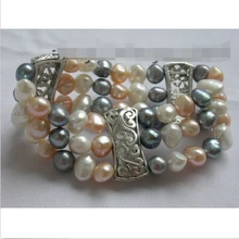 3 рядов розовый и черный и белый барокко жемчужный браслет! Благородный стиль естественно прекрасно jewe быстрая