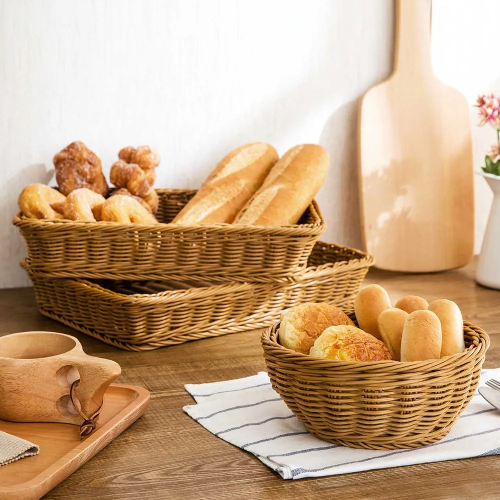 

OTHERHOUSE Plastic Weaving Storage Basket Rattan Bread Fruit Basket Cosmetic Sundries Storage Box Snacks Container Home Decor