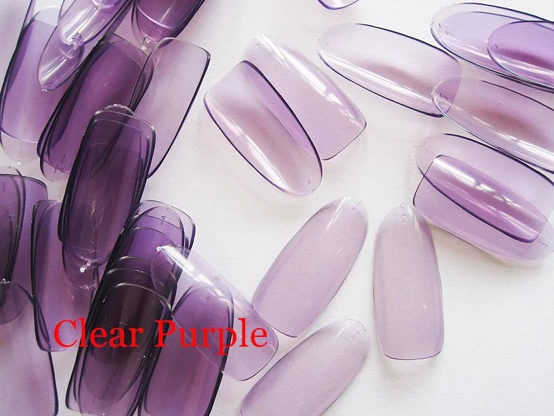 Artlalic 500 шт французские накладные кончики для дизайна ногтей, круглые акриловые УФ-гелевые кончики, 14 цветов, лучший подарок для девушек, макияж ногтей - Цвет: Clear Purple