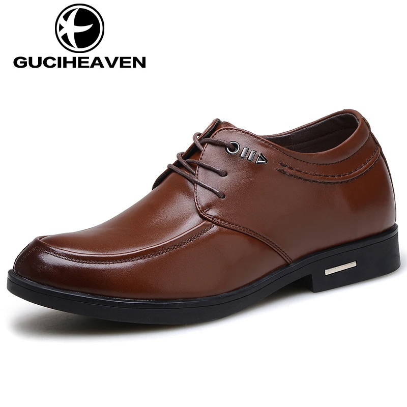 Homens da moda Sapatos de Couro Genuíno Sapatas de Vestido dos homens Marca de Luxo Business Casual Clássico Cavalheiro Sapatos Altura Crescente Sapatos