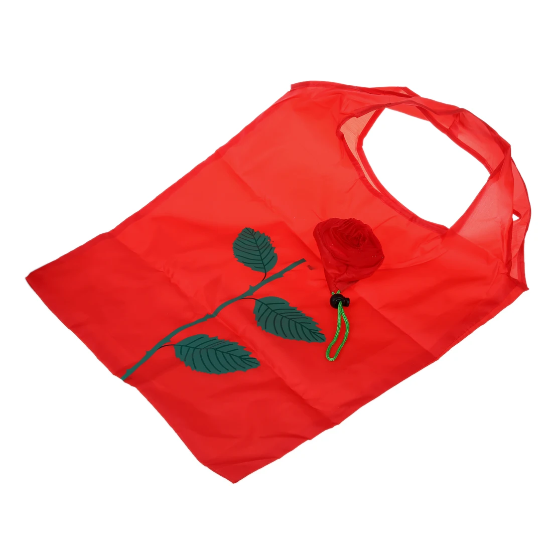 Зеленые листья розы складной красная сумка для покупок сумки