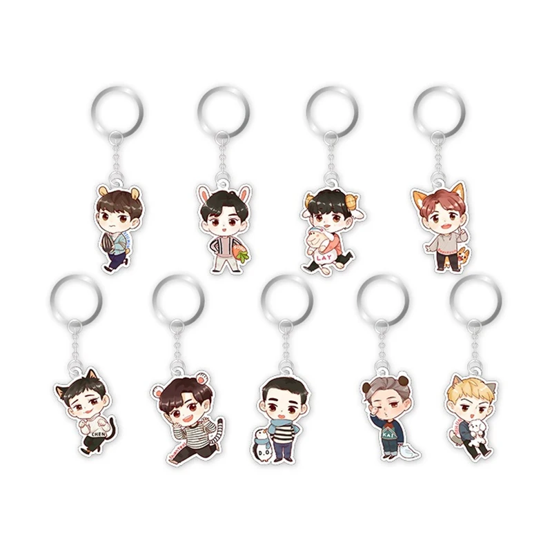 

Youpop KPOP EXO 5th Album Cartoon Acrylic Key Chain Plastic K-POP Fashion Key Ring Pendant YSK359