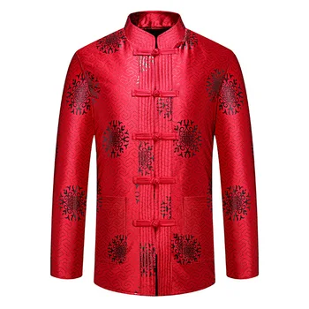 

Hot Sale Oriental Men Classic Red Jacket Chinese Traditional Handmade Button Tang Coat Vintage Winter Thick Warm Male Outwear