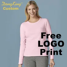 DongKing на заказ женская футболка с длинным рукавом и круглым вырезом, футболка с коротким рукавом, хлопковая Футболка с принтом, логотип на заказ, Женская Базовая рубашка для девочек, подарок