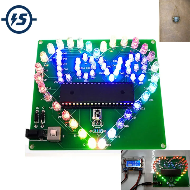 DIY Colorful MCU Module Heart-shaped Lamp Light Electronic Circuit Board Kit 